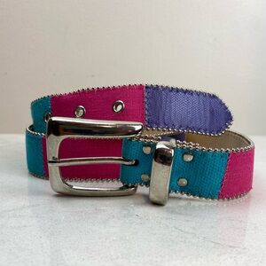 Elite Accessories Leather Belt Patchwork Ostrich Print Beaded Edge Vtg 80s